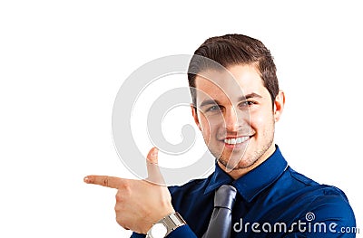 Man pointing at left Stock Photo
