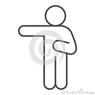 Man pointing with left arm thin line icon. Man raise a hand pointing to the left outline style pictogram on white Vector Illustration