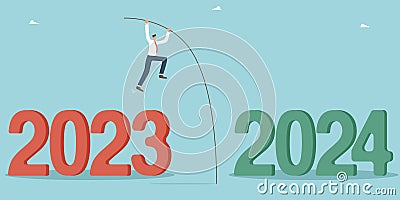 Man with pole vaults from 2023 to 2024 Vector Illustration