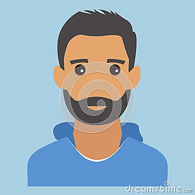 Man portrait. Beard. Modern avatar. Flat design vector illustration. Vector Illustration