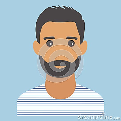 Man portrait. Beard. Modern avatar. Flat design vector illustration. Vector Illustration