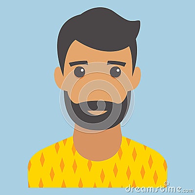 Man portrait. Beard. Modern avatar. Flat design vector illustration. Vector Illustration
