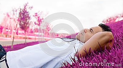 Man portrait lying Stock Photo