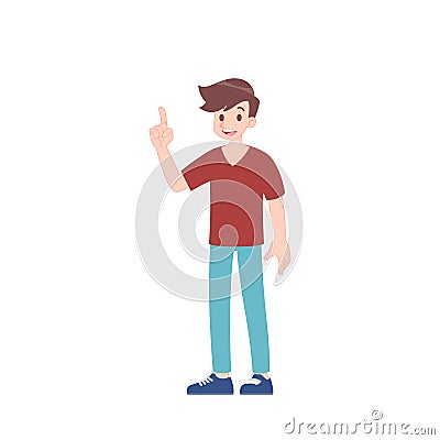 A man pose a figure it out and smile gesture. Male character in casual clothes take action as get a solution posture Vector Illustration