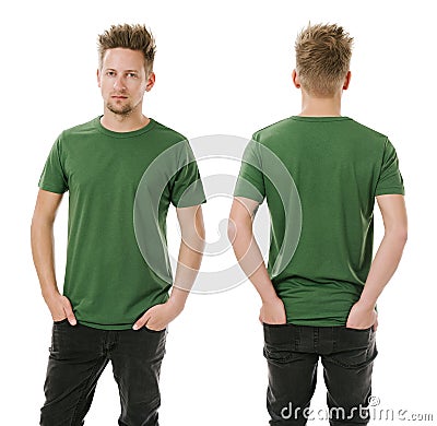 Man posing with blank green shirt Stock Photo