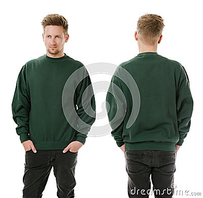 Man posing with blank green sweatshirt Stock Photo