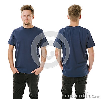 Man posing with blank navy blue shirt Stock Photo