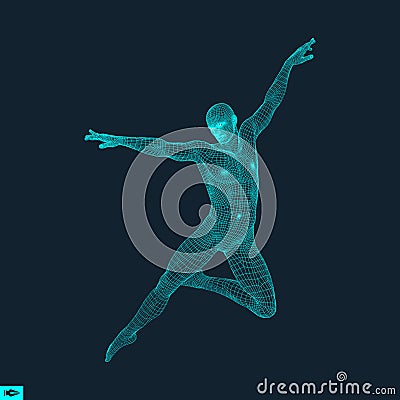 Man is posing and dancing. Silhouette of a dancer. 3d model of man. Human body. Sport symbol. Design element. Vector Illustration