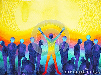 Man with positive power and universe light watercolor painting abstract artwork Stock Photo