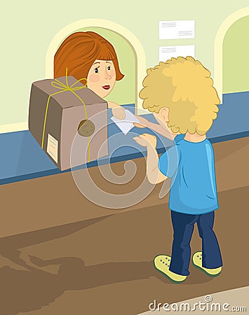 Man at the post office Vector Illustration