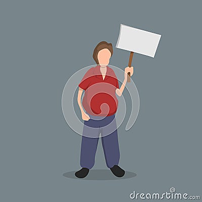 Man with a poster in his hands. Political Event. Protest. Isolated image of a man with banner. Cartoon character Vector Illustration