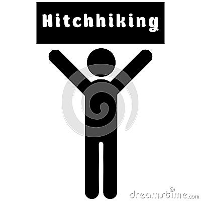 Man with a poster hitchhiking Stock Photo