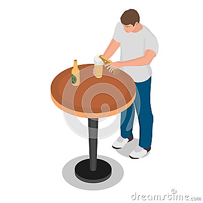 A man pours beer into a glass. Vector Illustration