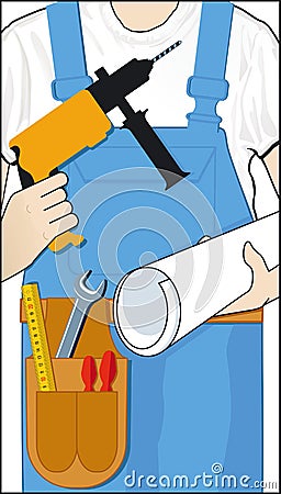 Man with power tools Vector Illustration