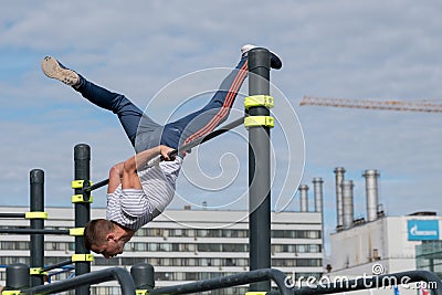 Man practice street workout Editorial Stock Photo