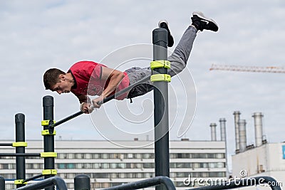 Man practice street workout Editorial Stock Photo