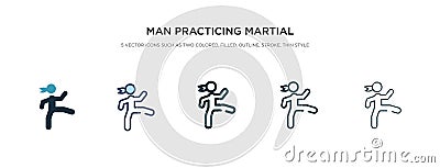 Man practicing martial arts icon in different style vector illustration. two colored and black man practicing martial arts vector Vector Illustration