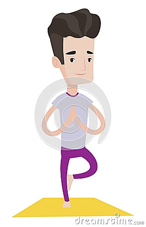 Man practicing yoga tree pose vector illustration. Vector Illustration