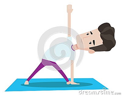 Man practicing yoga triangle pose. Vector Illustration