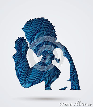 Man prayer shadow graphic Vector Illustration