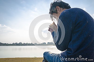 Man praying. Stock Photo