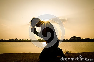 Man praying in the morning. Stock Photo