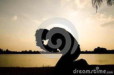 Man praying in the morning. Stock Photo