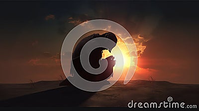 Man Praying silhouette. Generative AI Stock Photo