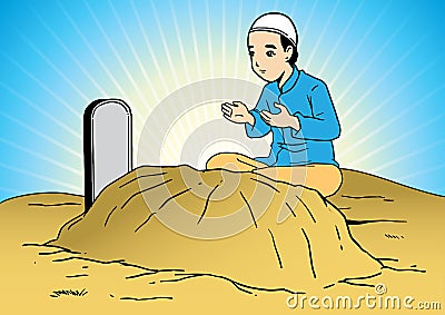 A man praying at the tomb Vector Illustration