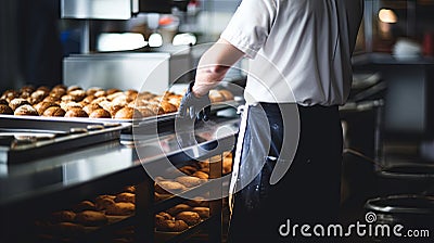 Man Preparing a Batch of Donuts in a Bakery Stock Photo