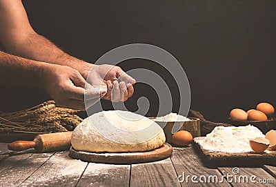 Man preparing bread dough Stock Photo