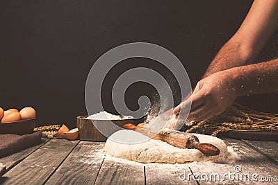 Man preparing bread dough Stock Photo