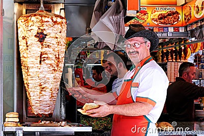 Man preparing kebab sandwich Editorial Stock Photo