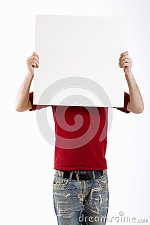 Man presenting a blank board Stock Photo