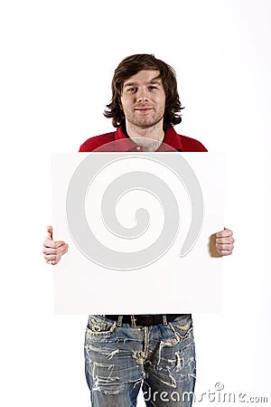 Man presenting a blank board Stock Photo