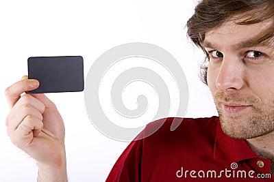 Man presenting a blank board Stock Photo