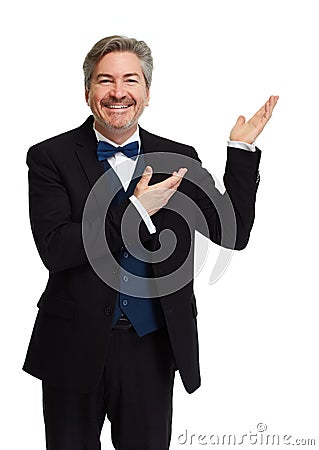 Man presenting copy space Stock Photo