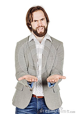 Man presenting or showing something your text or product. human Stock Photo