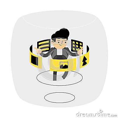 Man pressing multiple screens around him Vector Illustration