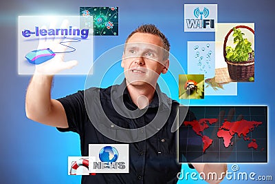 Man pressing screen Stock Photo