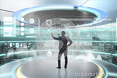 The man pressing virtual button in data mining concept Stock Photo