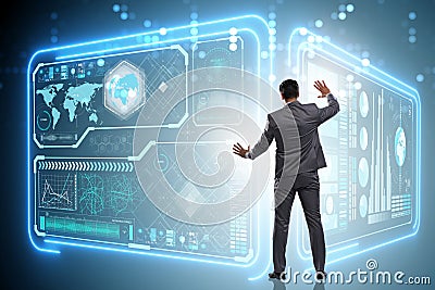 The man pressing virtual button in data mining concept Stock Photo