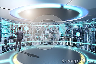 The man pressing virtual button in data mining concept Stock Photo