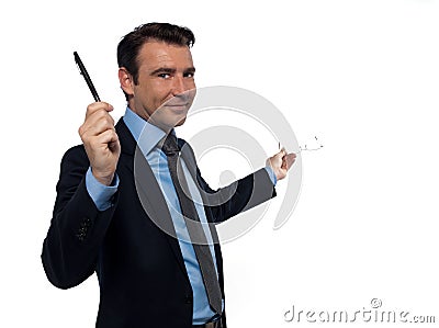 Man professor teaching beckoning pointing Stock Photo