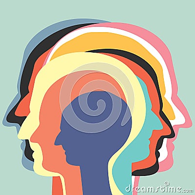 Man profile head. Headache, schizophrenia, mental health concept. Vector Illustration