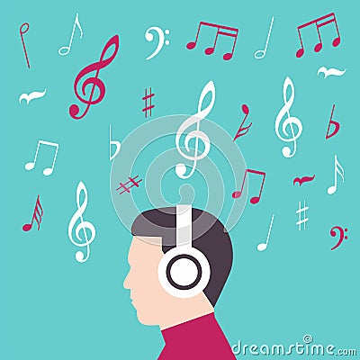 Man profile with headphone music Vector Illustration