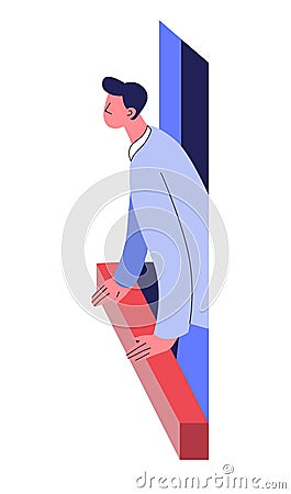 Man profile looking out from apartment, window side view Vector Illustration