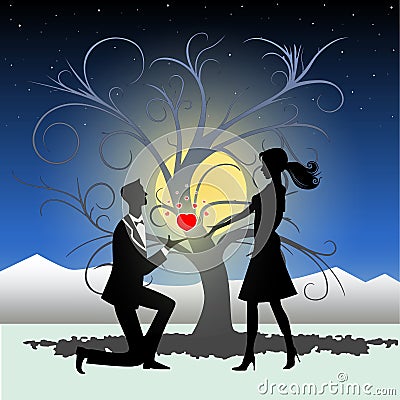 Man proposing marriage to woman Vector Illustration