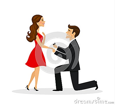 Man proposing to a woman standing on knee Vector Illustration