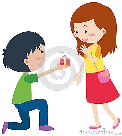 Man proposing woman with ring Vector Illustration